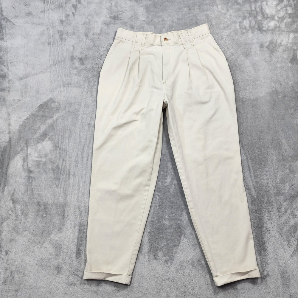 Vintage Chic Pants Womens 6 Beige Twill Pleated High Rise Tapered Cuffed Chino